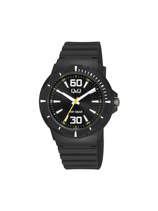 Q&Q Watch Battery with Black Rubber Strap