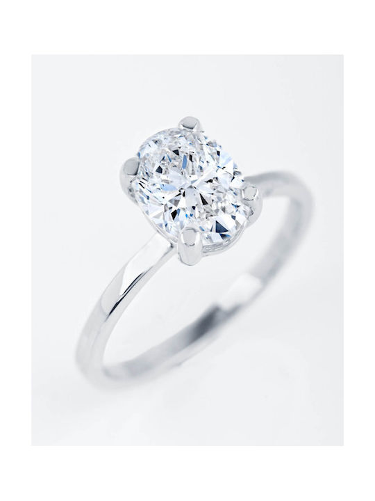 Single stone ring SOLEDOR by the serie Luna made of 14K white gold with cubic zirconia (No 53)