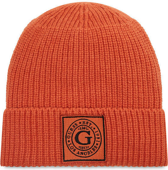 Beanie Beanie with Rib Knit in Orange color