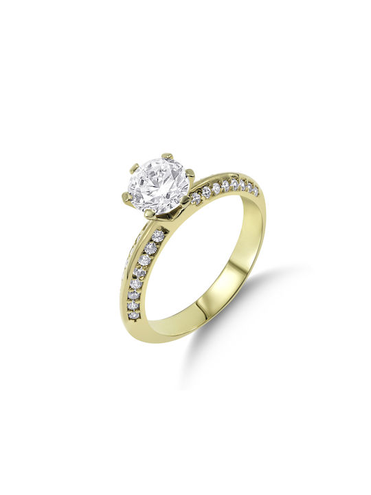 14K Yellow Gold Single Stone Ring with cubic zirconia ΔK1188