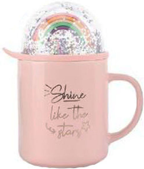Shine Like The Stars Becher Keramik mit Deckel Rosa 400ml