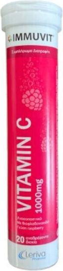 Leriva Pharma Immuvit Vitamin C Vitamin for Immune System Boost, the Skin & Antioxidant Action 1000mg Raspberry 20 eff. tabs