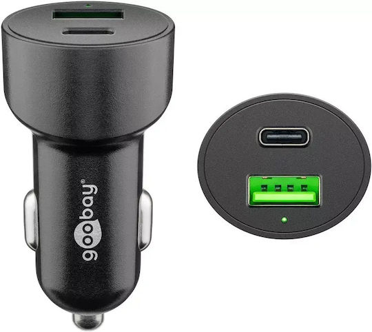 Goobay Φορτιστής Αυτοκινήτου 30W με Θύρες: 1xUSB 1xType-C Μαύρος