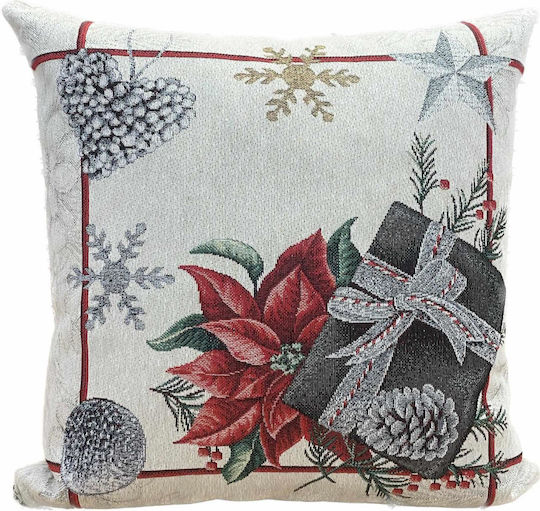 Linea Home Коледна Декоративна Калъфка Квадратна Flower Бежов 45x45cm