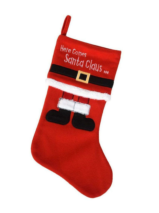 Here Comes Santa Christmas Decorative Sock with Santa Claus Length 50cm Red