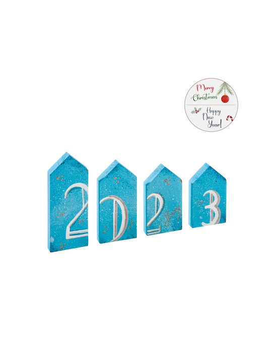 Parisis Christmas Wooden Figure Sign Blue Composition 2023 4pcs