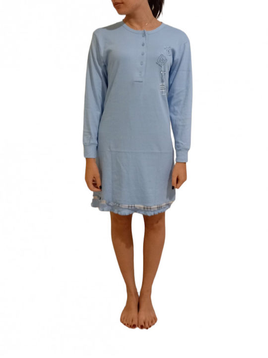 Women's nightdress karelpiu long sleeve cotton 3054 light blue