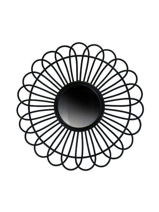 Synchronia Καθρέπτης Τοίχου με Μαύρο Rattan Πλαίσιο Mήκους 70cm