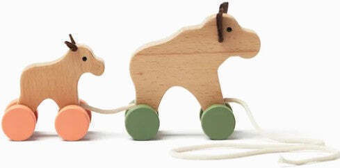 Kids Concept Συρόμενο Παιχνίδι Τρεχαλίτσα Τάρανδοι από Ξύλο για 12+ Μηνών