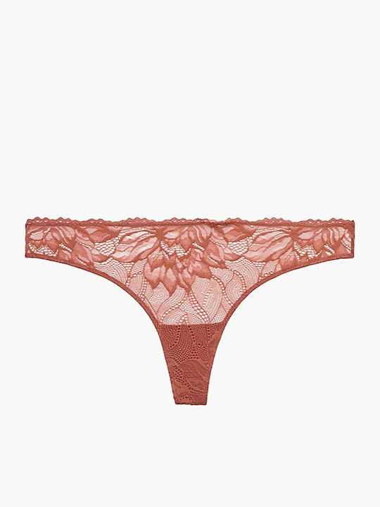 Calvin Klein Women's String with Lace Terracota
