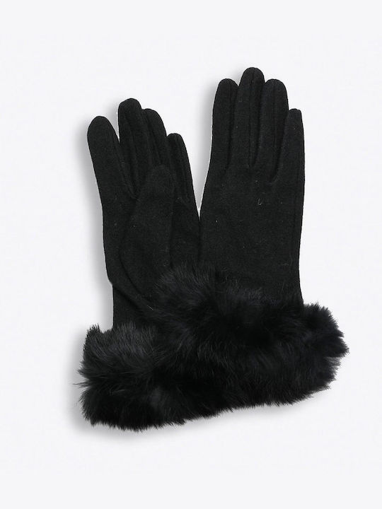Axel Μαύρα Γυναικεία Μάλλινα Γάντια με Γούνα