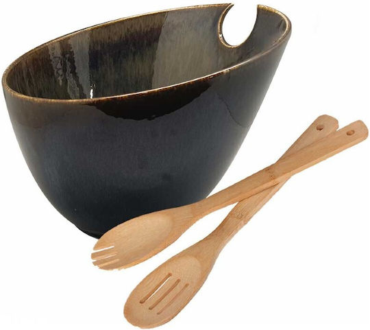 Cryspo Trio Emerald Porcelain Salad Bowl Black 24x20cm