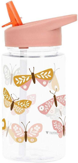 A Little Lovely Company Butterflies Kids Water Bottle Butterfly Plastic with Straw Butterflies 450ml (Various Designs/Colours)
