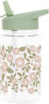 A Little Lovely Company Kids Plastic Water Bottle with Straw Blossoms Sage 450ml