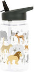 A Little Lovely Company Kids Plastic Water Bottle with Straw Savanna Multicolour 450ml