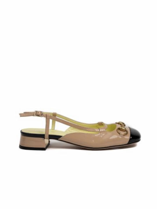 Favela Leather Beige Heels with Strap