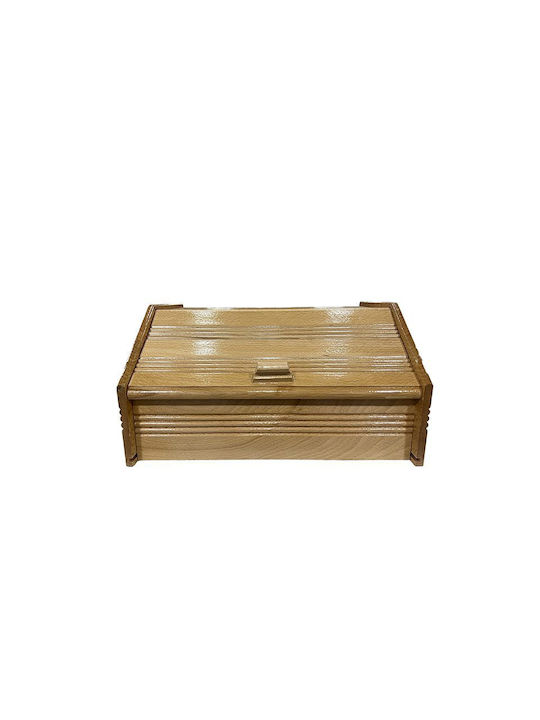 Lioutas Wooden Bread Box with Lid Beige 32x26x17cm