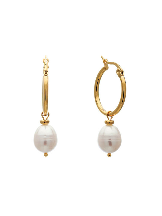 Visetti Earrings Pendants made of Steel Gold Plated with Pearls