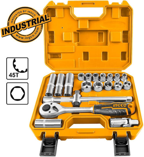 Ingco Ratschen- & Steckschlüssel-Sets 1\2" 20Stück
