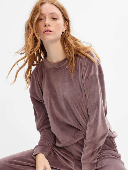 GAP Women's Long Velvet Sweatshirt Brown