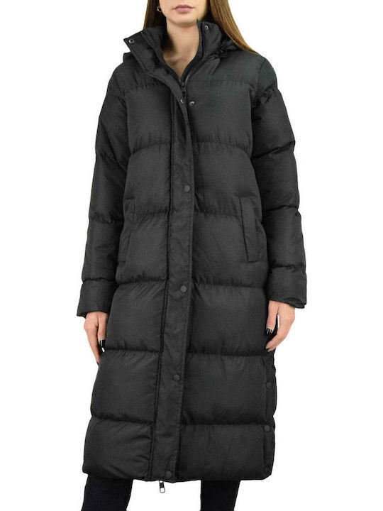 Biston Lang Damen Puffer Jacke für Winter Schwarz