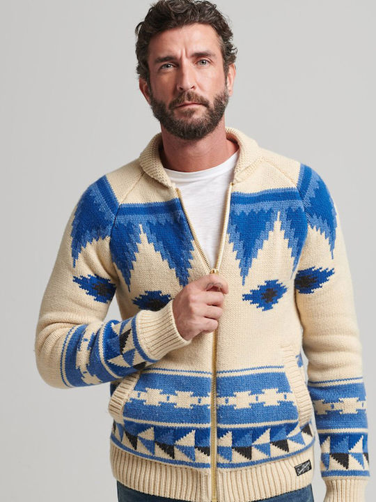 D2 Vintage Shawl Men's Knitted Cardigan Beige