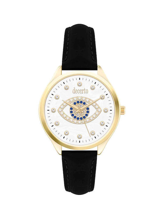 DECERTO Philia Crystals Black Leather Strap