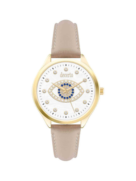 DECERTO Philia Crystals Beige Leather Strap