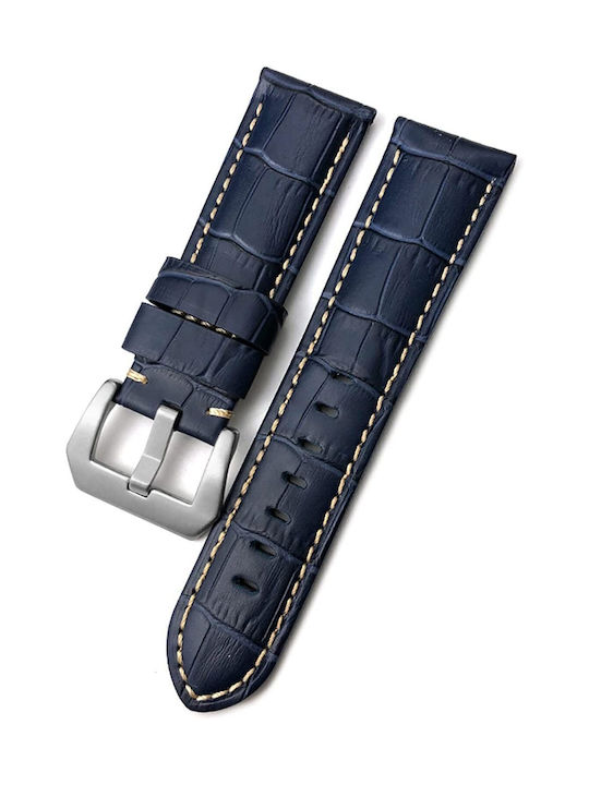 Strap,leather,croco,for OFFICINE PANERAI,Blue with white lace and logo,24mm.