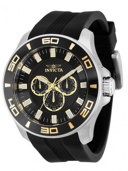 Invicta Pro Diver Ανδρικό Ρολόι 50mm Χρονογράφος Μπαταρίας με Μαύρο Καουτσούκ Λουράκι