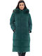 Lang Damen Puffer Jacke mit pelziger Kapuze für Winter Ice