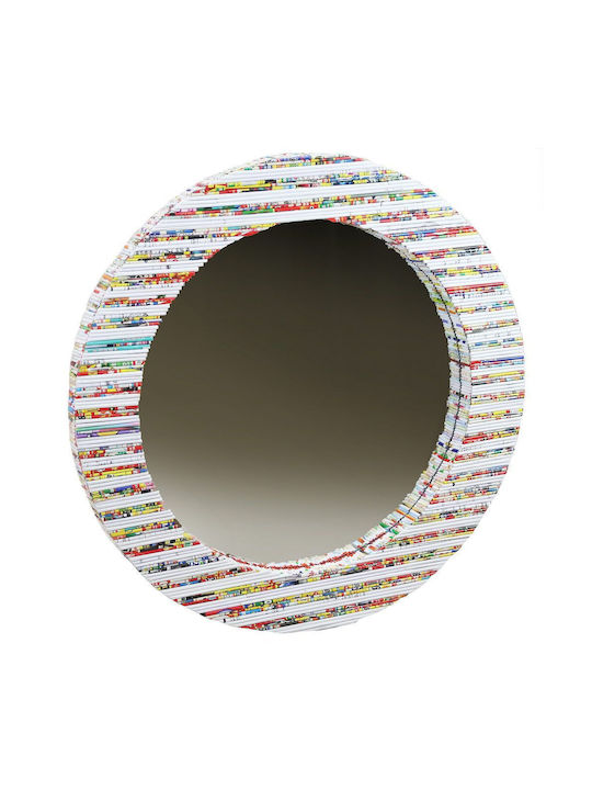 Synchronia Wall Mirror From Recycled Magazines with Multicolour Frame Diameter 60cm 1pcs