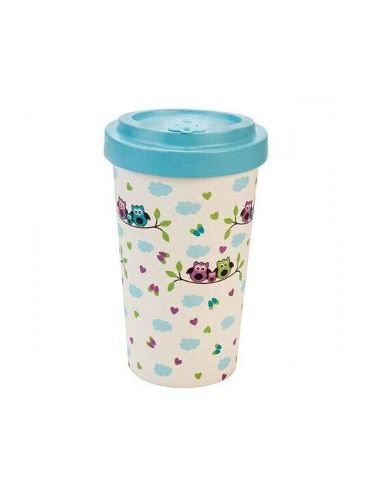 Woodway Owls Cană Bambus cu Capac Multicoloră 500ml