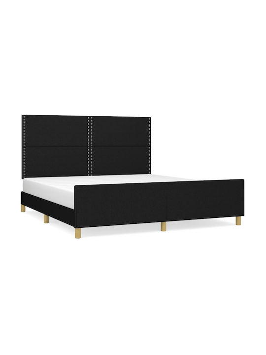 Κρεβάτι King Size Επενδυμένο με Ύφασμα Μαύρο με Τάβλες για Στρώμα 180x200cm