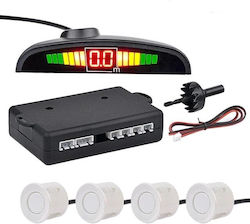 Back Car Parking System Parktronic with Screen / Buzzer and 4 Sensors 22mm in White Colour QW1357