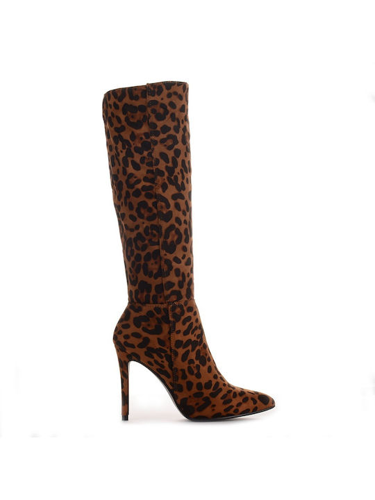Famous Shoes Γυναικείες Μπότες με Ψηλό Τακούνι Leopard
