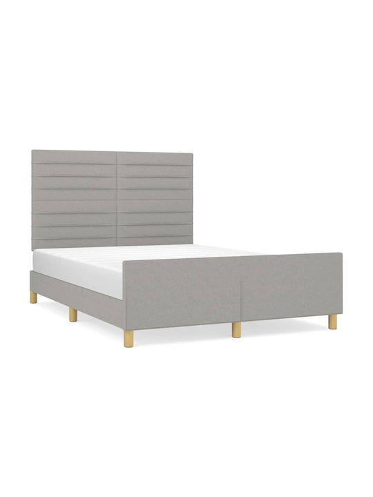 Double Bed Padded with Fabric with Slats Ανοιχτό Γκρι 140x200cm