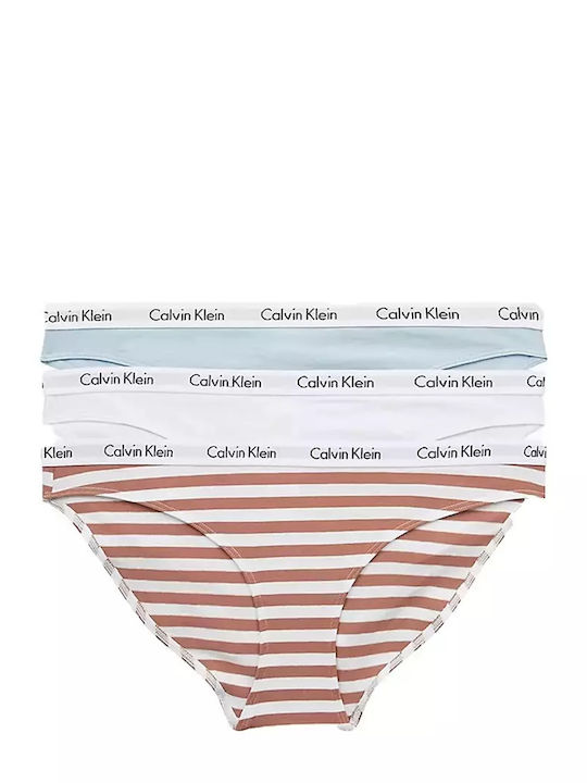 Calvin Klein Βαμβακερά Γυναικεία Slip 3Pack Blue/White/Sandal Wood