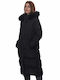 Splendid Women's Long Puffer Jacket for Winter with Detachable Hood Black