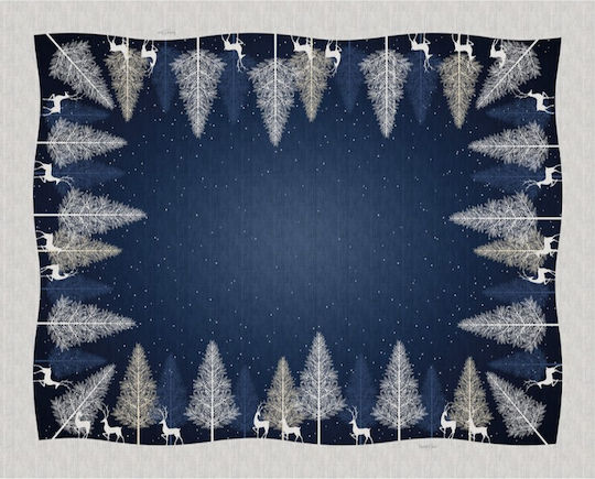 Saint Clair Christmas Stain-resistant Tablecloth Fabric Blue L180xW145cm.