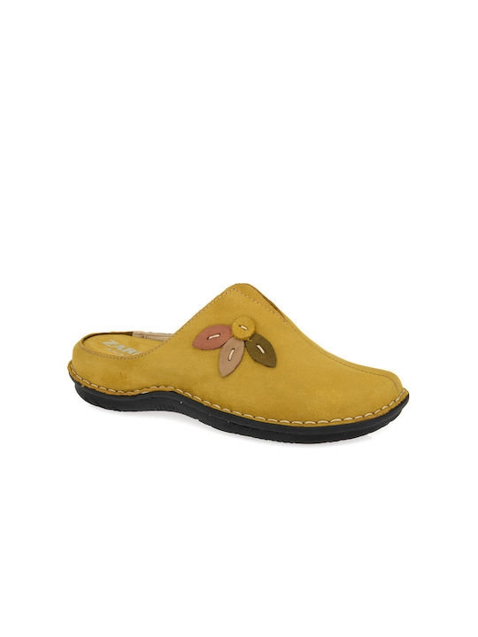 Zarkadi 34877 Ανατομικές Δερμάτινες Γυναικείες Παντόφλες σε Κίτρινο Χρώμα