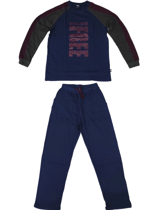 Apple Boxer Men's Winter Cotton Pajamas Set Navy Blue