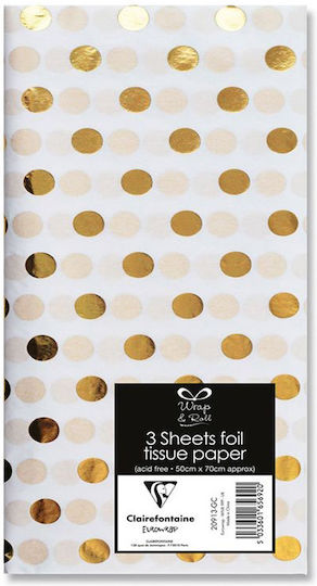 Clairefontaine Touch/Tissue Paper Polka Dot Gold 3 Sheets 50x70cm
