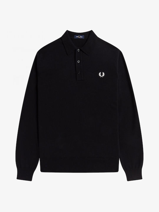 Fred Perry Поло Пуловер с дълъг ръкав Черен