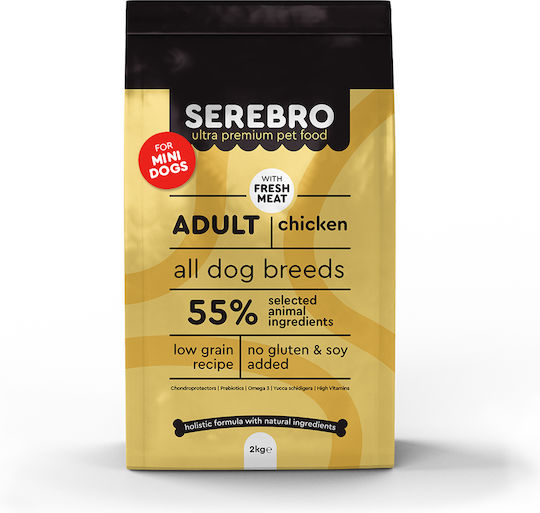 Serebro Adult Mini 2kg Hrană Uscată cu Puține Cereale pentru Câini Adulţi de Rase Mici cu Pui
