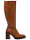 Leather High Heel Women's Boots with Zipper / Rubber Tabac Brown