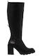 Leather High Heel Women's Boots with Zipper / Rubber Black