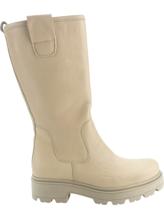 Leather Women's Boots with Laces Beige
