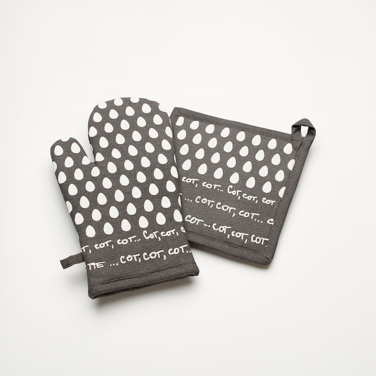 Charalambidis Textiles Oven Mitt and Pot Holder Set Gray 2pcs
