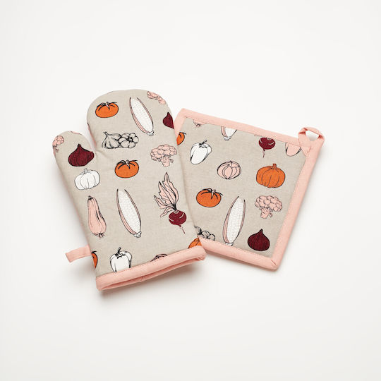 Charalambidis Textiles Pumpkin Kitchen Glove & Pot Holder Set Fabric Multicolored 1pcs